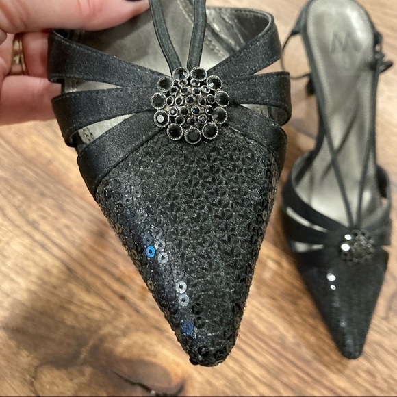 M by Marinelli 6 black satin strappy sparkly heels - Picture 7 of 12
